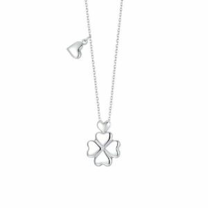 Collana in acciaio con quadrifoglio e charm cuore