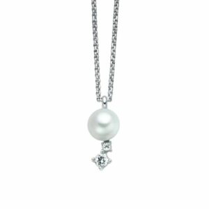 Collana in Argento 925 con Perla Vera e Topazi Bianchi