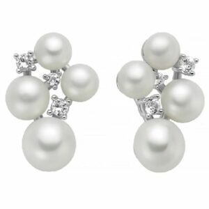 Orecchini in Argento 925 con Perle Vere e Topazi Bianchi