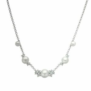 Collana in Argento 925 con Perle Vere e Topazi Bianchi – Lunghezza regolabile 40–45 cm