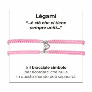 BRACCIALI DONNA E UOMO IN CORDA COREANA ROSA CON CUORE CALAMITATO