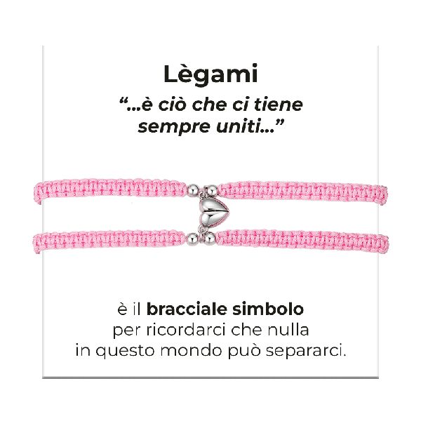 BRACCIALI DONNA E UOMO IN CORDA COREANA ROSA CON CUORE CALAMITATO