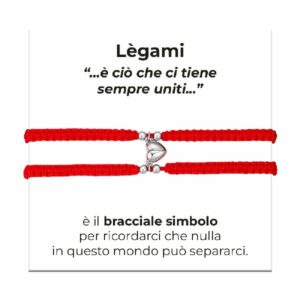 BRACCIALI DONNA E UOMO IN CORDA COREANA ROSSA CON CUORE CALAMITATO