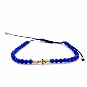 bracciale con croce centrale e zaffiri in oro giallo e lapis