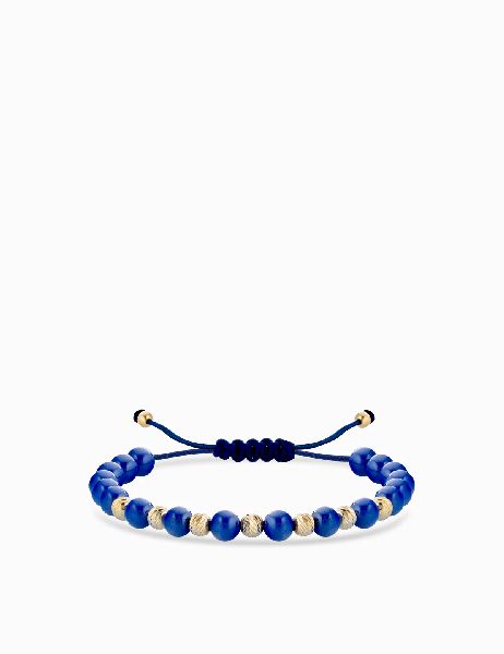 bracciale laccio con ceramica blu in oro giallo con palline diamantate