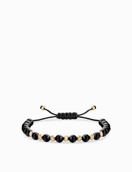 bracciale laccio con ceramica nera in oro giallo con palline diamantate