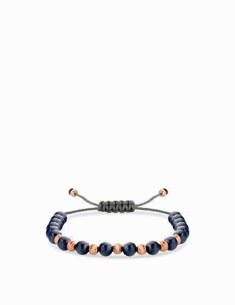 bracciale laccio con ceramica blu scuro in oro rosa palline diamantate