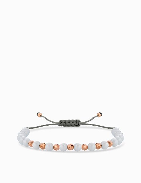 bracciale laccio con ceramica bianca in oro rosa palline diamantate