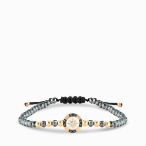 bracciale con rosa dei venti e diamanti neri