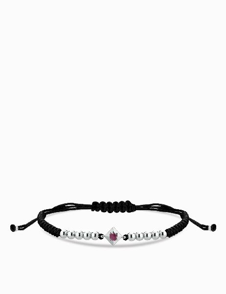 bracciale laccio in oro bianco con punto luce rubino centrale