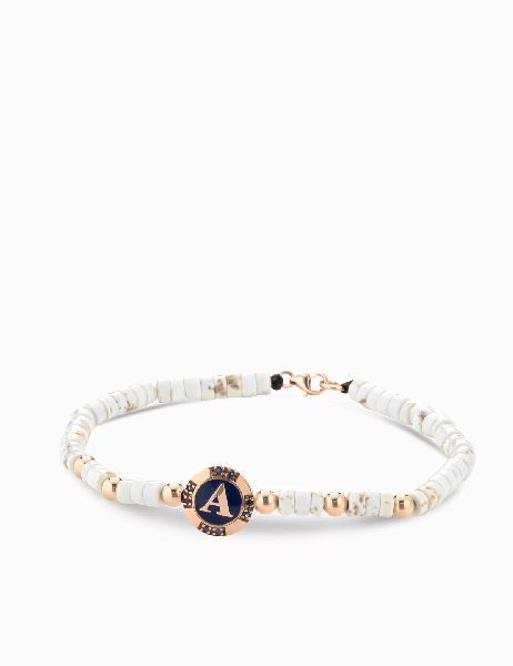 bracciale monetina con diamanti neri ed ematite bianca lettera personalizzata