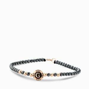 bracciale a monetina con ematite e diamanti lettera personalizzata