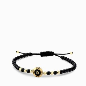 bracciale a monetina in oro giallo con diamanti neri ed onice