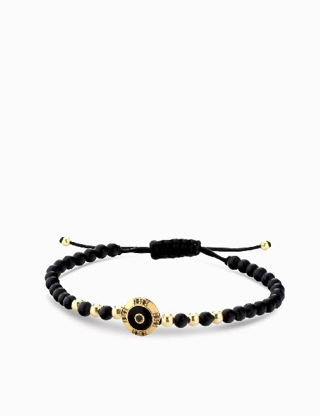 bracciale a monetina in oro giallo con diamanti neri ed onice