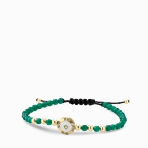 bracciale a monetina in oro giallo con smeraldi ed ematite verde