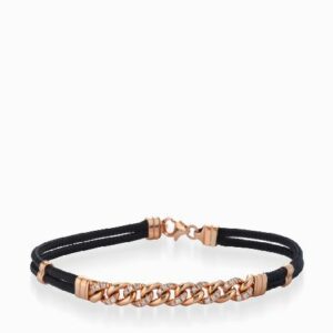 bracciale con laccio e grumetta di diamanti in oro rosa