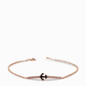 bracciale a catena in oro rosa con ancora smaltata e diamanti