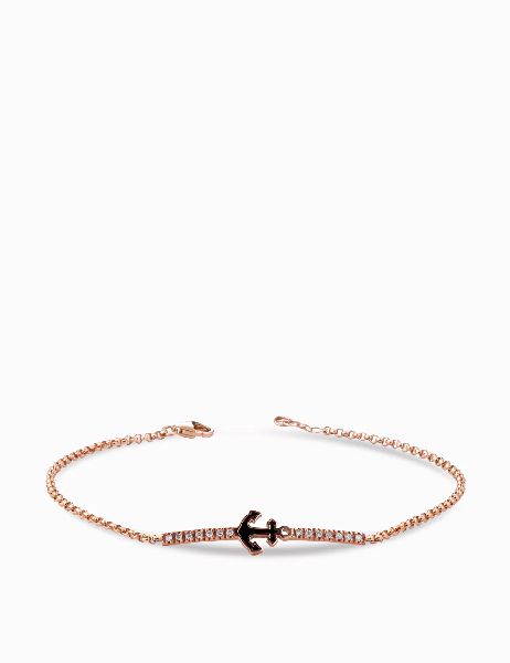bracciale a catena in oro rosa con ancora smaltata e diamanti