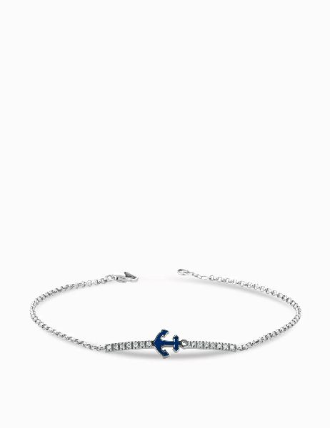 bracciale con catena in oro bianco ancora smaltata e diamanti