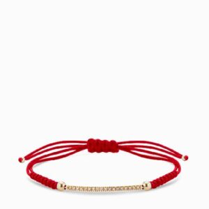 bracciale con laccio rosso in oro giallo e bacchetta centrale di diamanti