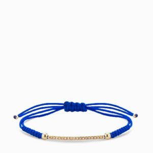bracciale con laccio blu in oro giallo e bacchetta centrale di diamanti