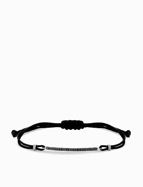 bracciale con laccio nero in oro bianco e bacchetta centrale di diamanti neri