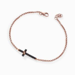 bracciale in oro rosa con diamantino bianco e diamanti neri