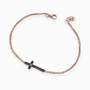 bracciale in oro rosa con diamantino centrale e zaffiri