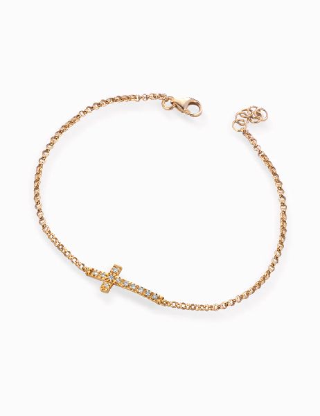 bracciale in oro giallo con croce di diamanti