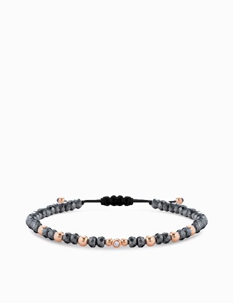 bracciale in oro rosa con diamantino ed ematite girigia
