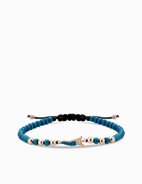 bracciale in oro rosa con corno smaltato blu ematite e diamanti