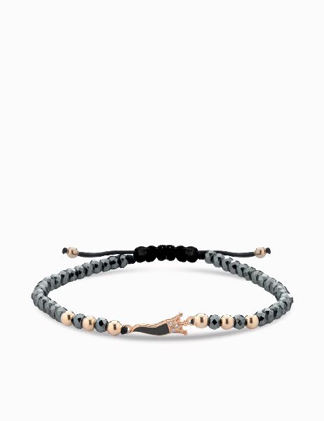 bracciale in oro rosa con corno smaltato nero ematite e diamanti