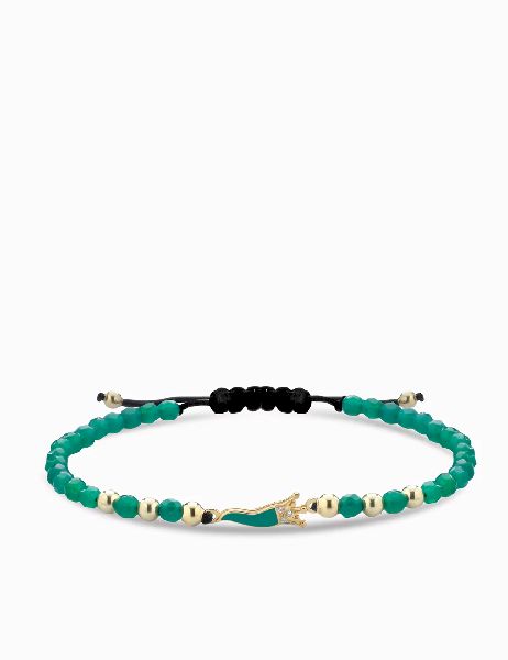 bracciale in oro giallo con corno smaltato verde ematite e diamanti