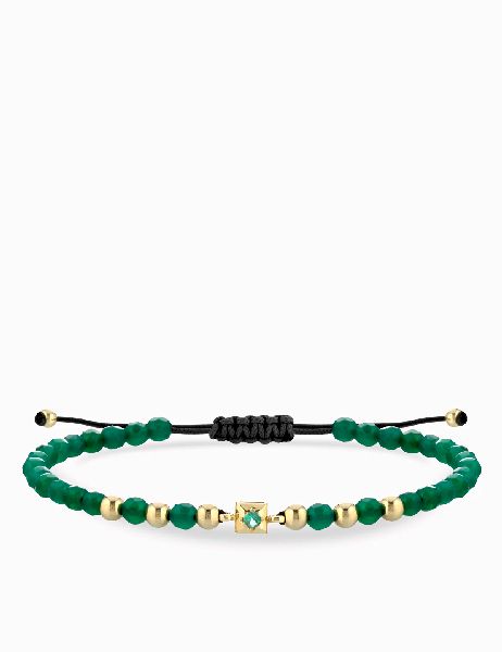 bracciale laccio con ematite verde in oro giallo punto luce centrale con smeraldo