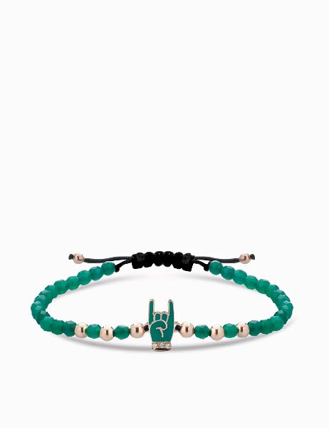 bracciale ematite con lucky smaltato e diamanti
