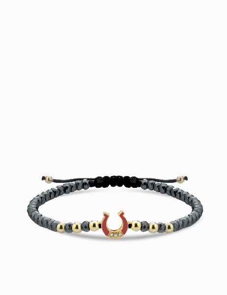 bracciale ematite con ferro di cavallo smaltato e diamanti 2