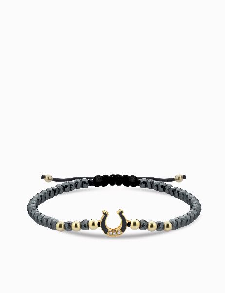 bracciale ematite con ferro di cavallo smaltato e diamanti 1