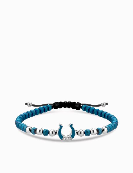 bracciale ematite con ferro di cavallo smaltato e diamanti