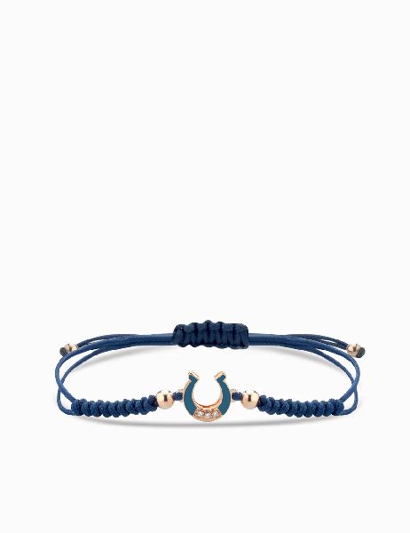 bracciale laccio con ferro di cavallo smaltato e diamanti