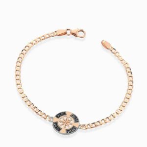 bracciale con catena in oro rosa rosa dei venti con diamanti neri