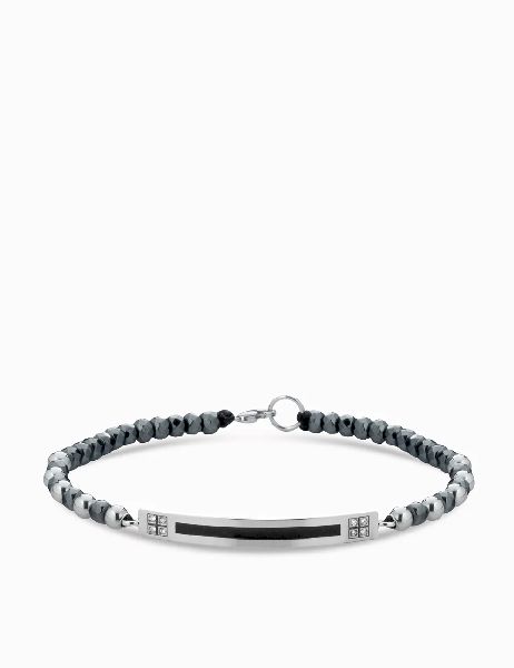 bracciale bacchetta smaltata in oro bianco con ematite e diamanti 2