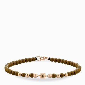 bracciale laccio con onice marrone in oro rosa punto luce centrale con diamante brown