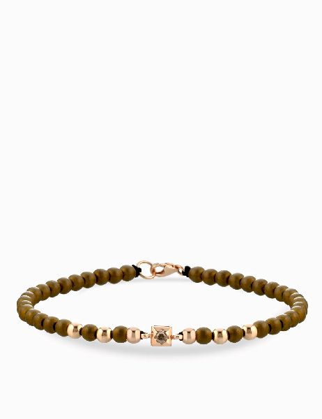 bracciale laccio con onice marrone in oro rosa punto luce centrale con diamante brown