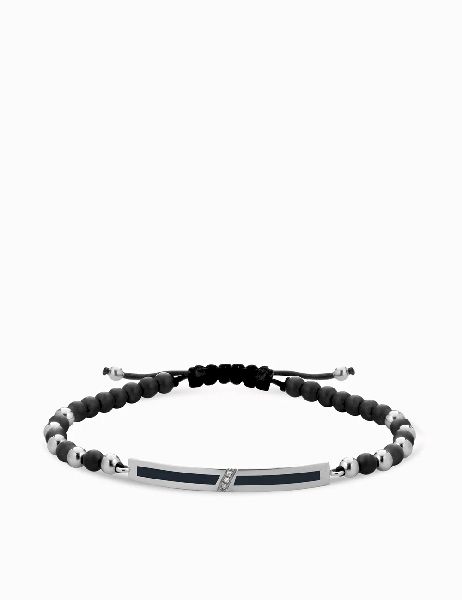 bracciale bacchetta smaltata in oro bianco con onice e diamanti