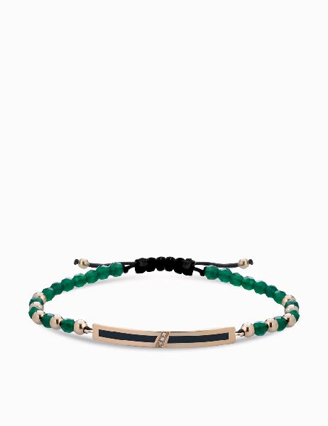 bracciale bacchetta smaltata in oro rosa con ematite verde e diamanti