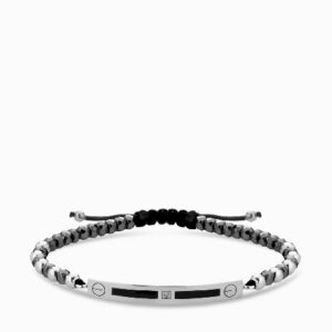 bracciale bacchetta smaltata in oro bianco con ematite e diamanti 1