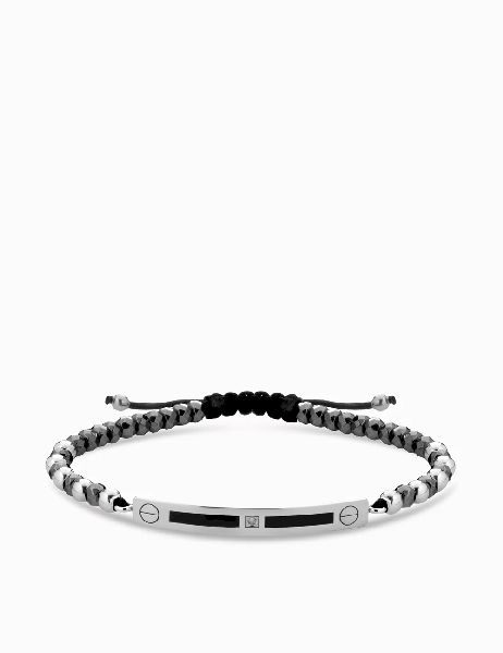 bracciale bacchetta smaltata in oro bianco con ematite e diamanti 1