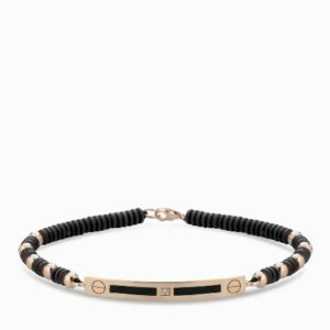 bracciale bacchetta smaltata in oro rosa con ematite e diamanti