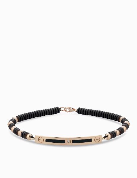 bracciale bacchetta smaltata in oro rosa con ematite e diamanti