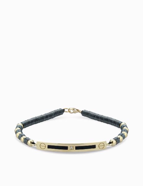 bracciale bacchetta smaltata in oro giallo con ematite e diamanti 1